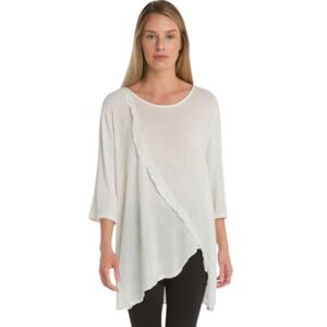 MATCH POINT Women's Ruffled Tunic Top Blouse Large Linen White